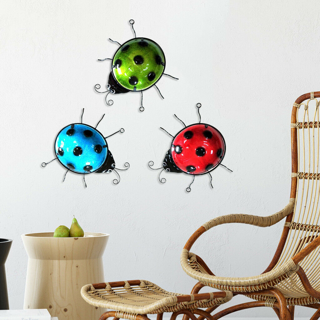 3 Pieces Wall Art Decor Ladybug Garden Yard Sculpture Statue Ladybird Decors