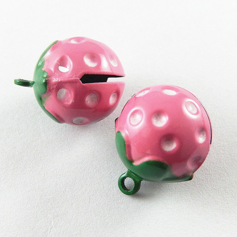 10-pack Pink Strawberry Jingle Bells Brass Pendant Keychain Drop Dangle Charm