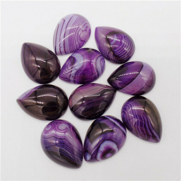 15Pcs 25x18x6mm Wholesale Purple Stripes Onyx Agate Teardrop Cab Cabochon HH9652