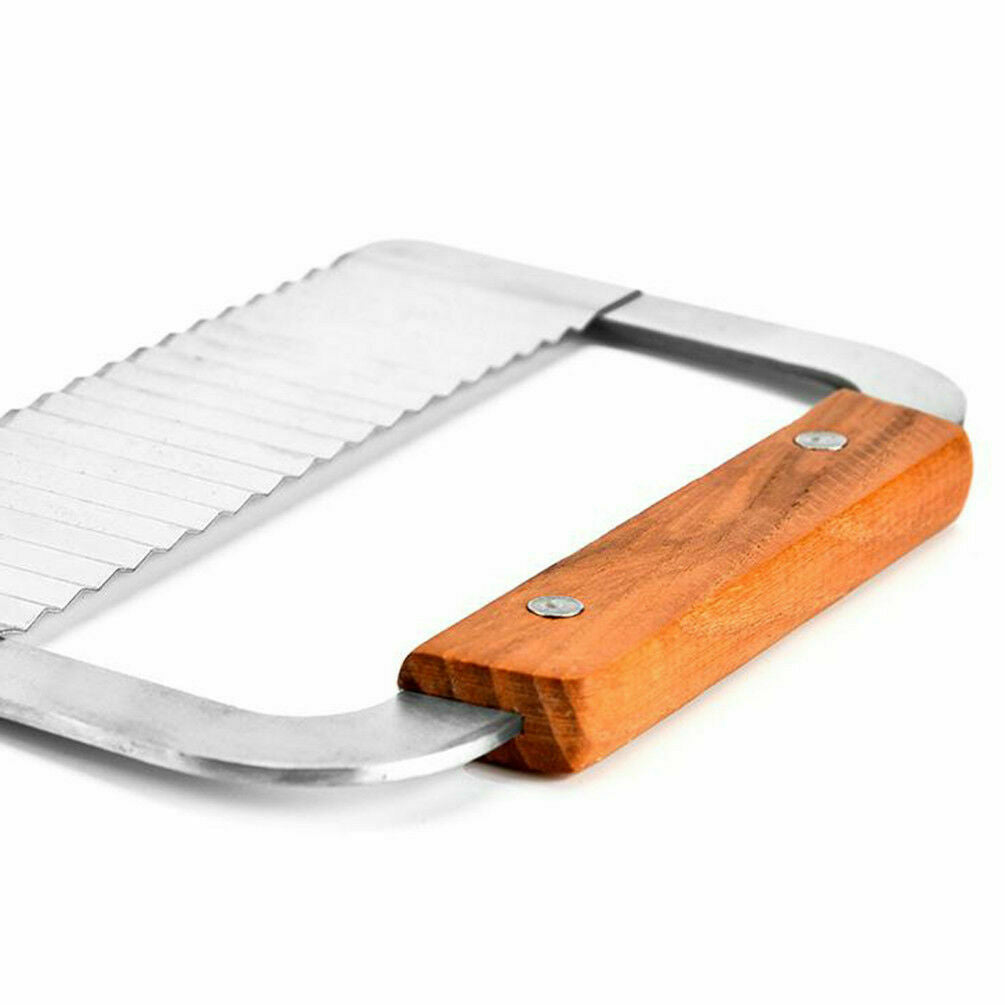Hardwood Handle Crinkle Wax Vegetable Soap Cutter Stainless Steel Wavy Slicer