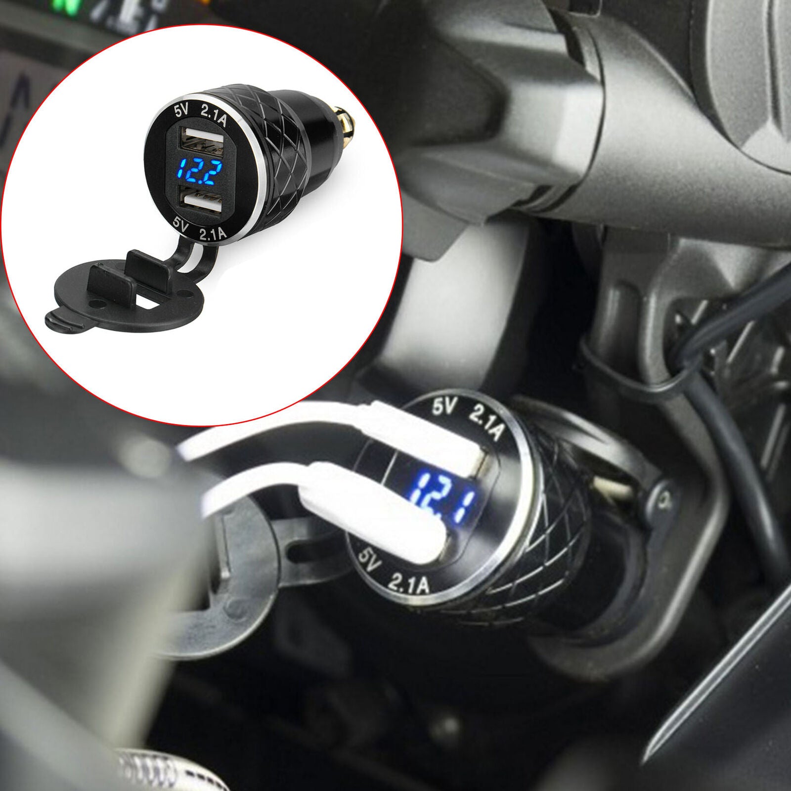 Aluminum 4.2A Motorcycle Dual USB Charger DIN Socket Voltmeter for BMW Motorbike