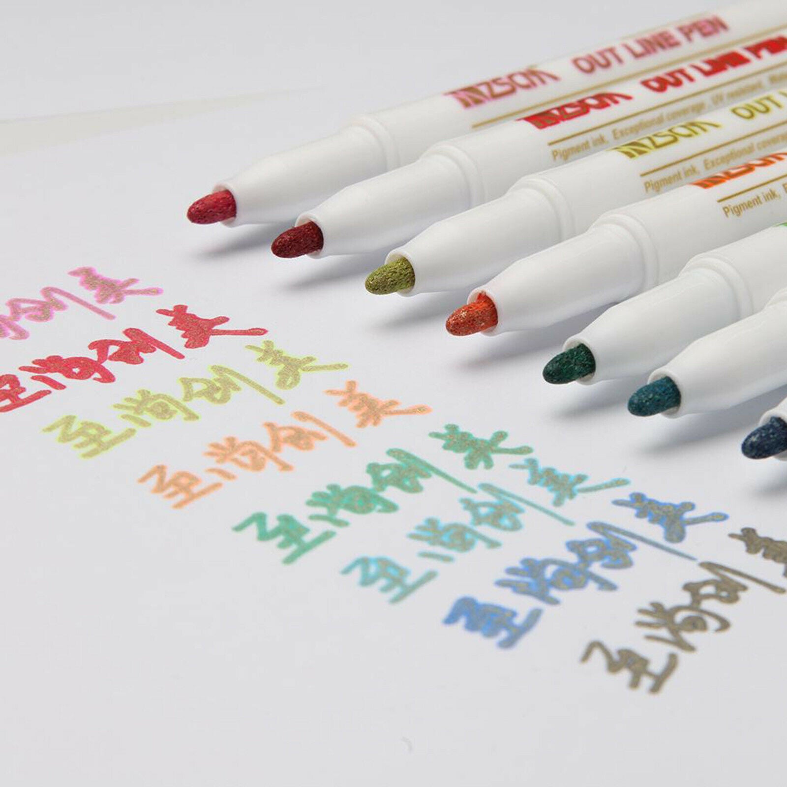 8 Colors Metallic Markers Double Line Outline Pens Writing Drawing Pens Painting