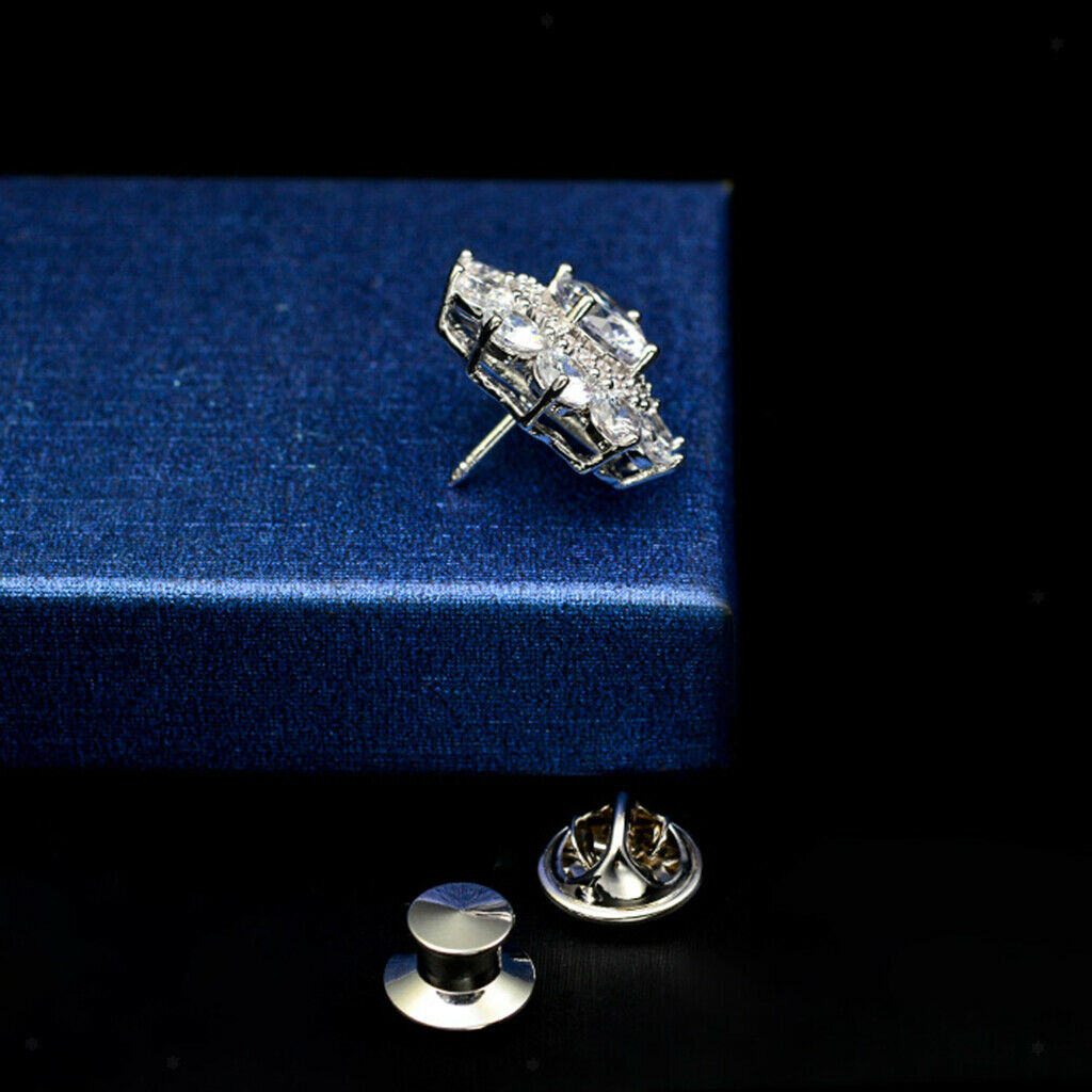 Cubic Zircon Flower Brooch Pin for Men Women Corsage Pin, Crystal Collar Pin