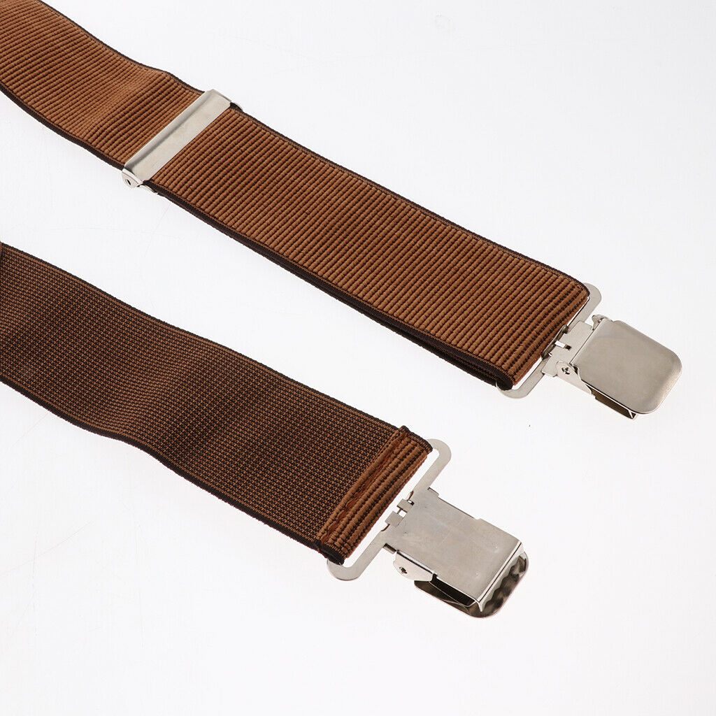 Mens Suspenders X Back Wide Elastic Adjustable Trouser Clips Braces Brown