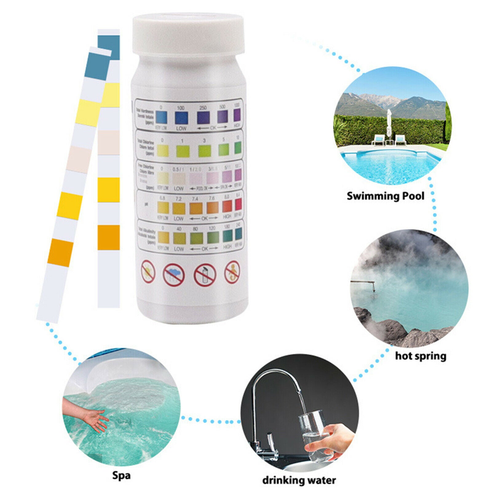 1 Bottle Pool Water Quality 4-In-1 Test Strip Alkalinity Hardness PH Tester