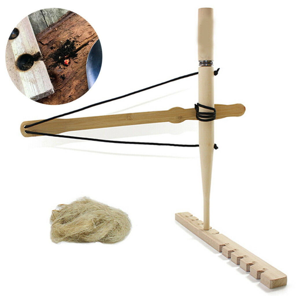 Bow Drill Fire Set Primitive Friction Fire Lighter Outdoor Camping Tool