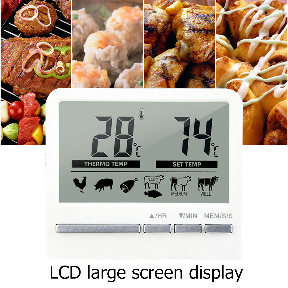 Digital Kitchen Grill Thermometer LCD Display Long BBQ Probe Cook Alarm Timer