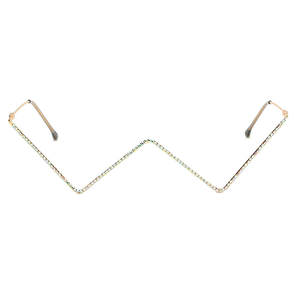 2pcs Womens Sparkling Eye Glasses W Shape Small Metal Frame Party Designer