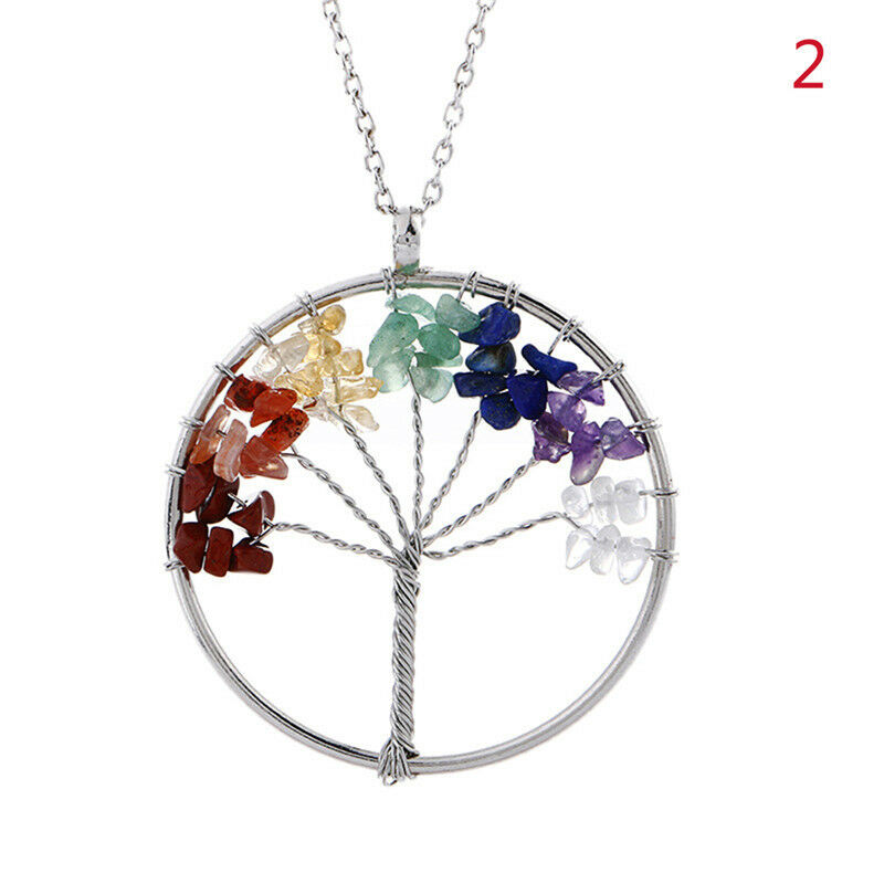 7 Chakra Healing Tree Of Life Pendant Necklace Crystal Natural Stone Neck.l8