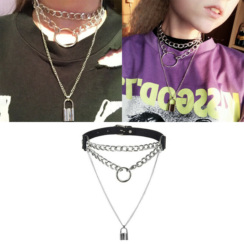 Lock Chain  Multilayer Punk Choker Necklace joker Collar Neck Ring Jewelr.l8