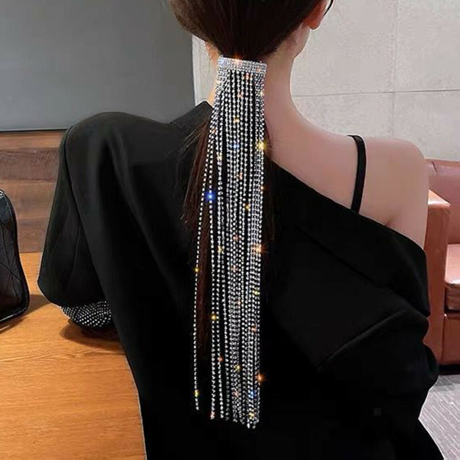 Rhinestone Dangle Hairpin Bridal Tassels Hair Pins Jewelry Ponytail Holder