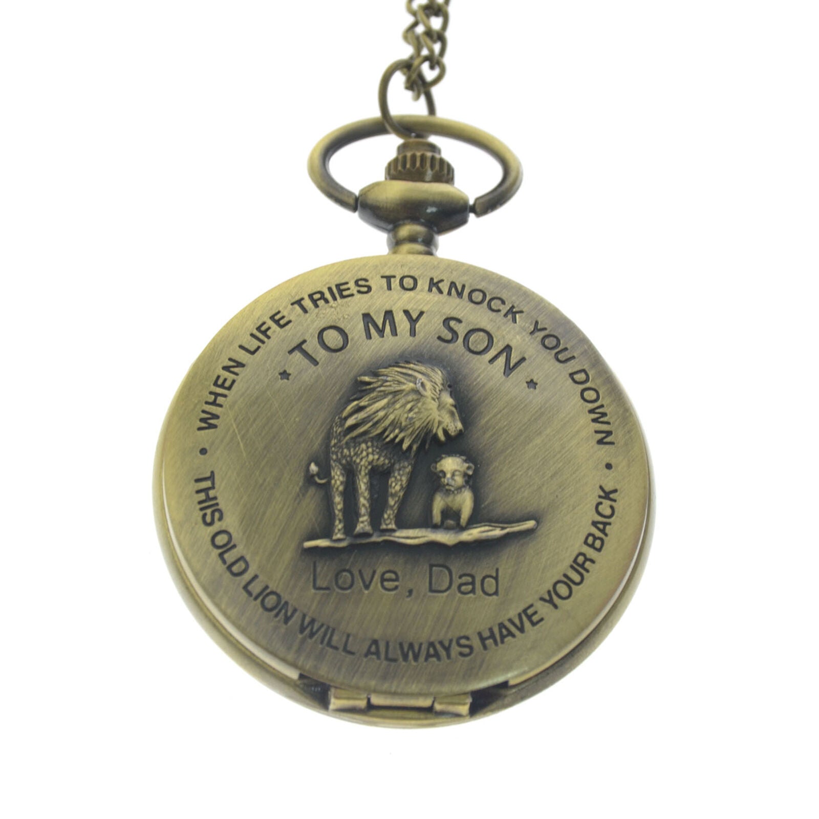 Father and Baby Lion "To My Son,Love Dad" Pocket Watch with Chain Gift for Son