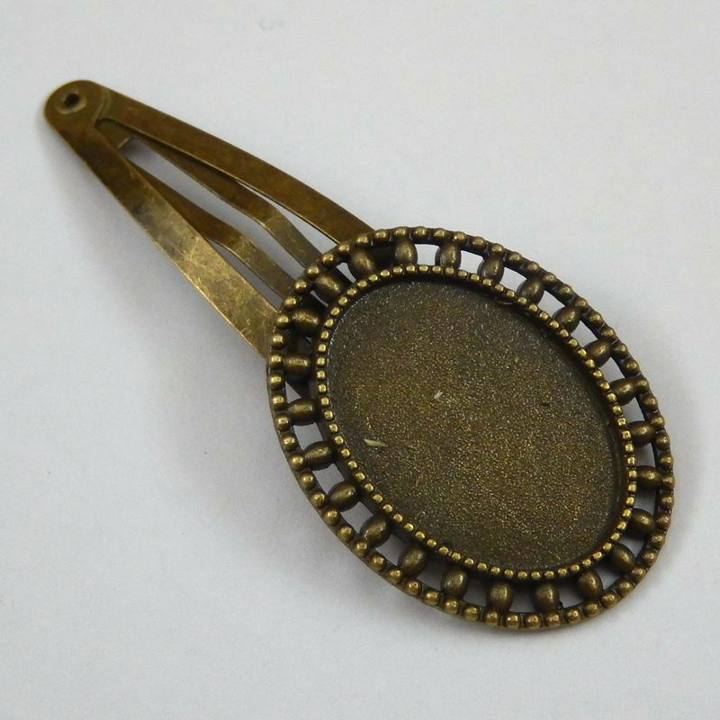 8 pcs Antiqued Bronze Oval Bezel Hair Clip Blank Base Setting For Cameo 25x18mm