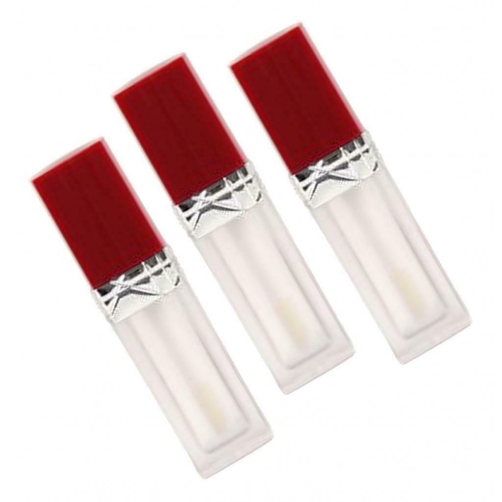 3x Portable Empty Square Lip Gloss Tube Balm Bottle With Applicator Brush