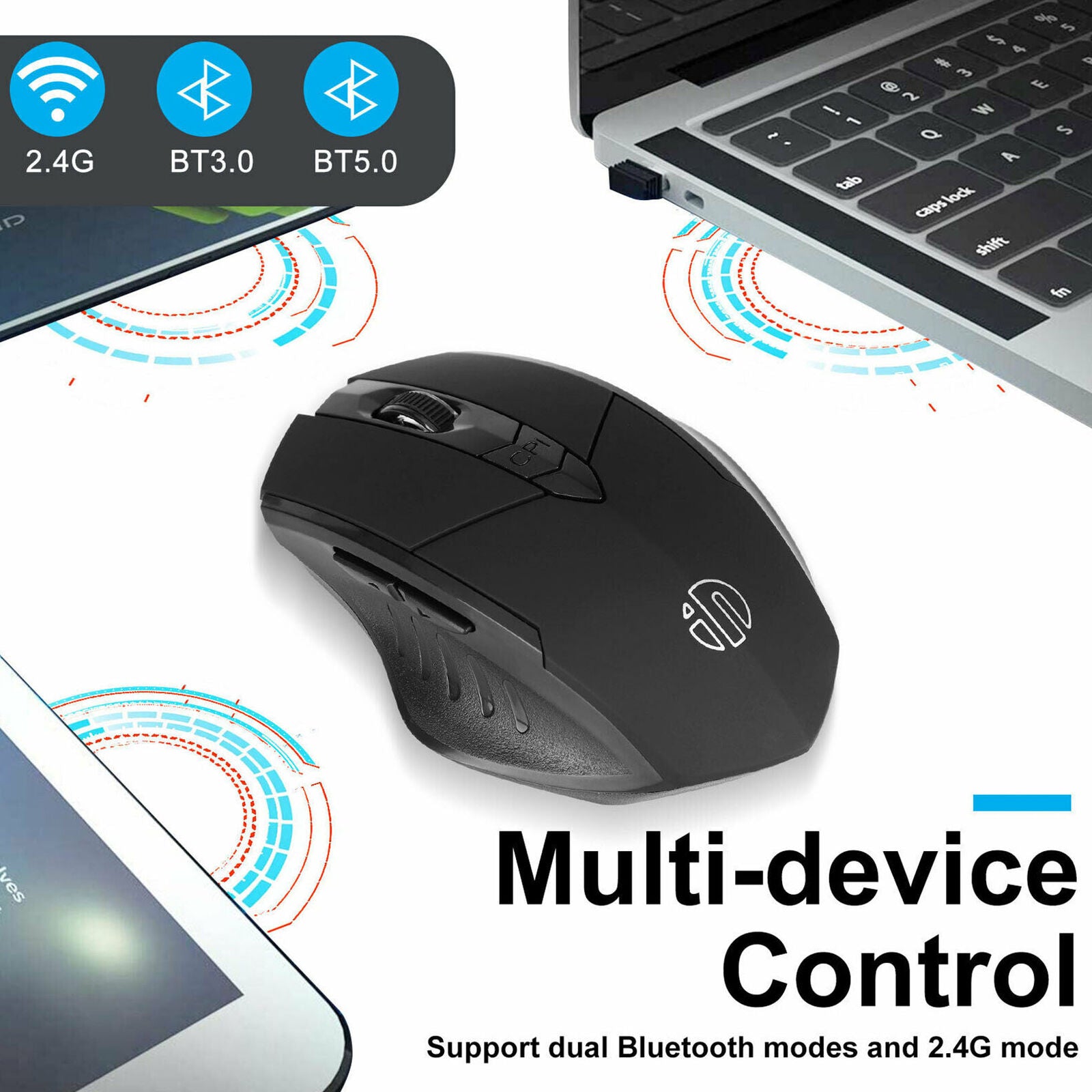 Wireless Bluetooth Mouse Tri-Mode Silent Rechargeable Optical Mice for Laptop PC