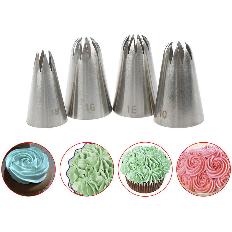 4pcs Icing Piping Nozzles For Decorating Cake Baking Cookie Cupcake #1M#1.l8