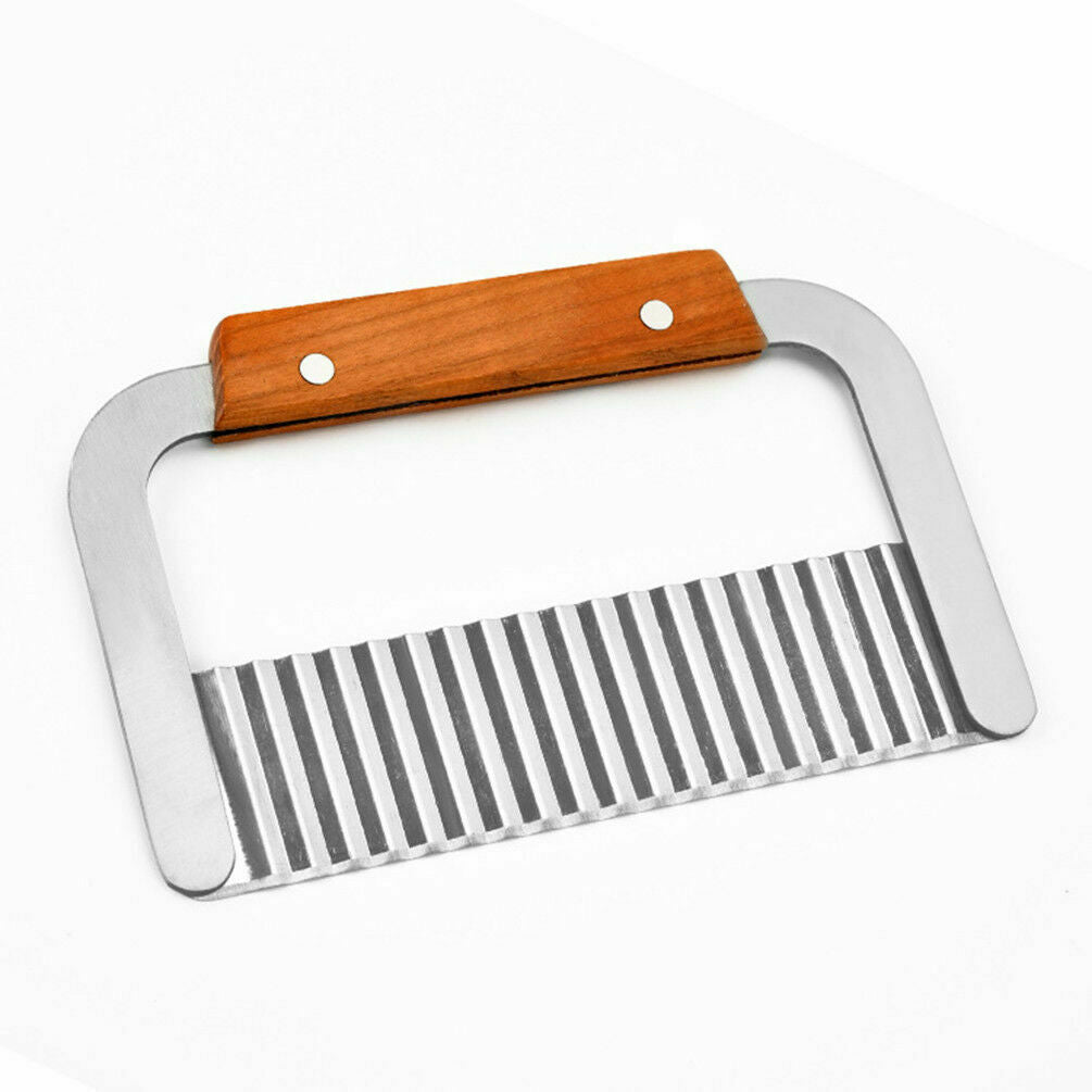 Hardwood Handle Crinkle Wax Vegetable Soap Cutter Stainless Steel Wavy Slicer