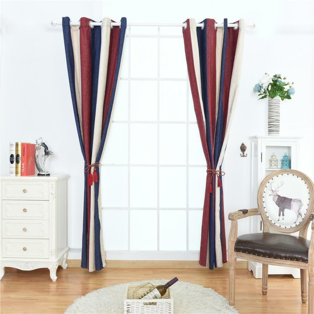 100x200cm Striped Eyelet Curtains Window Blackout Curtain Living Room Decor