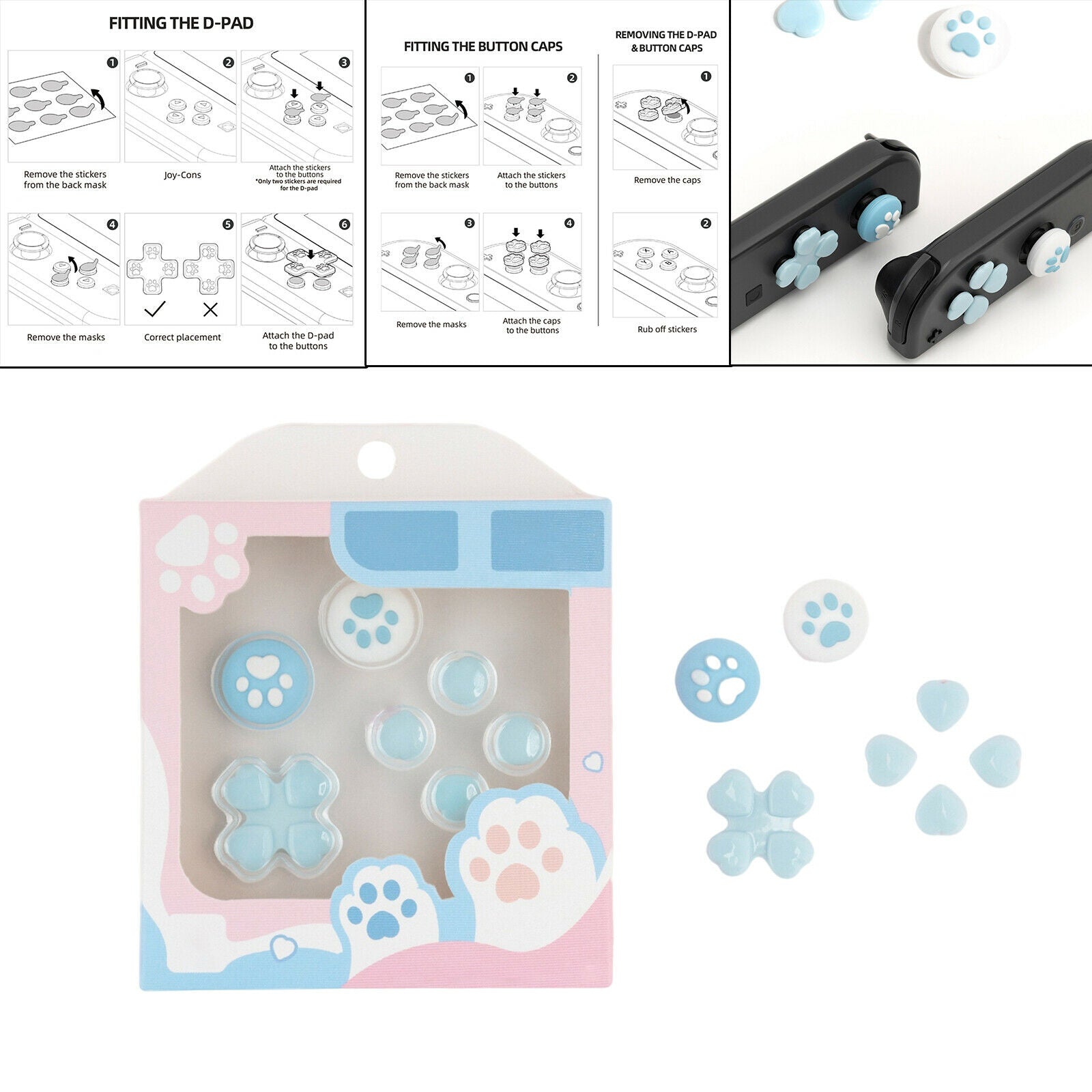 Cat Paw Joystick Protective Cover Set Button Stickers Dustproof Gaming