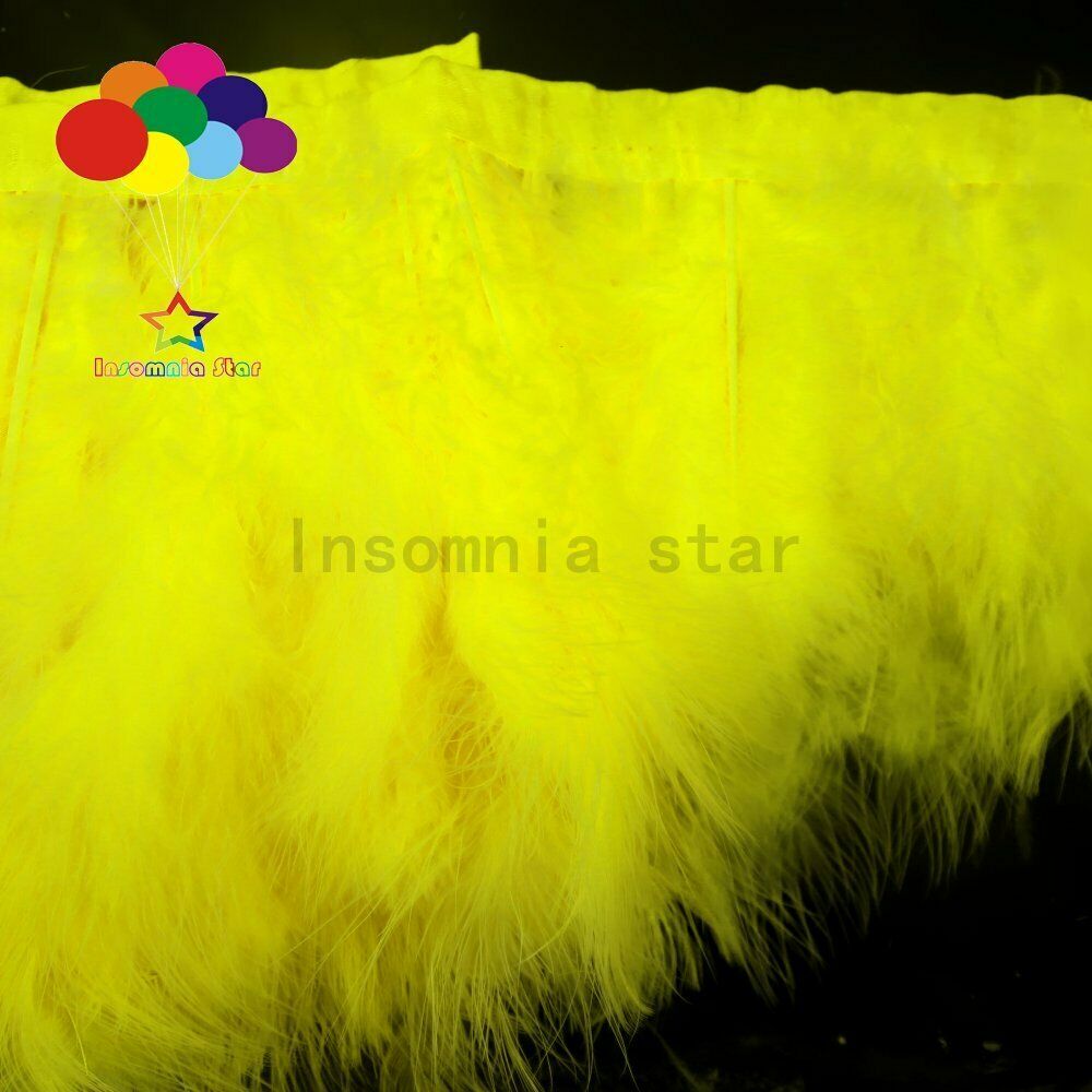 2 Meter fluffy Yellow Turkey feather with satin ribbon Width 6-7" Trims DIY