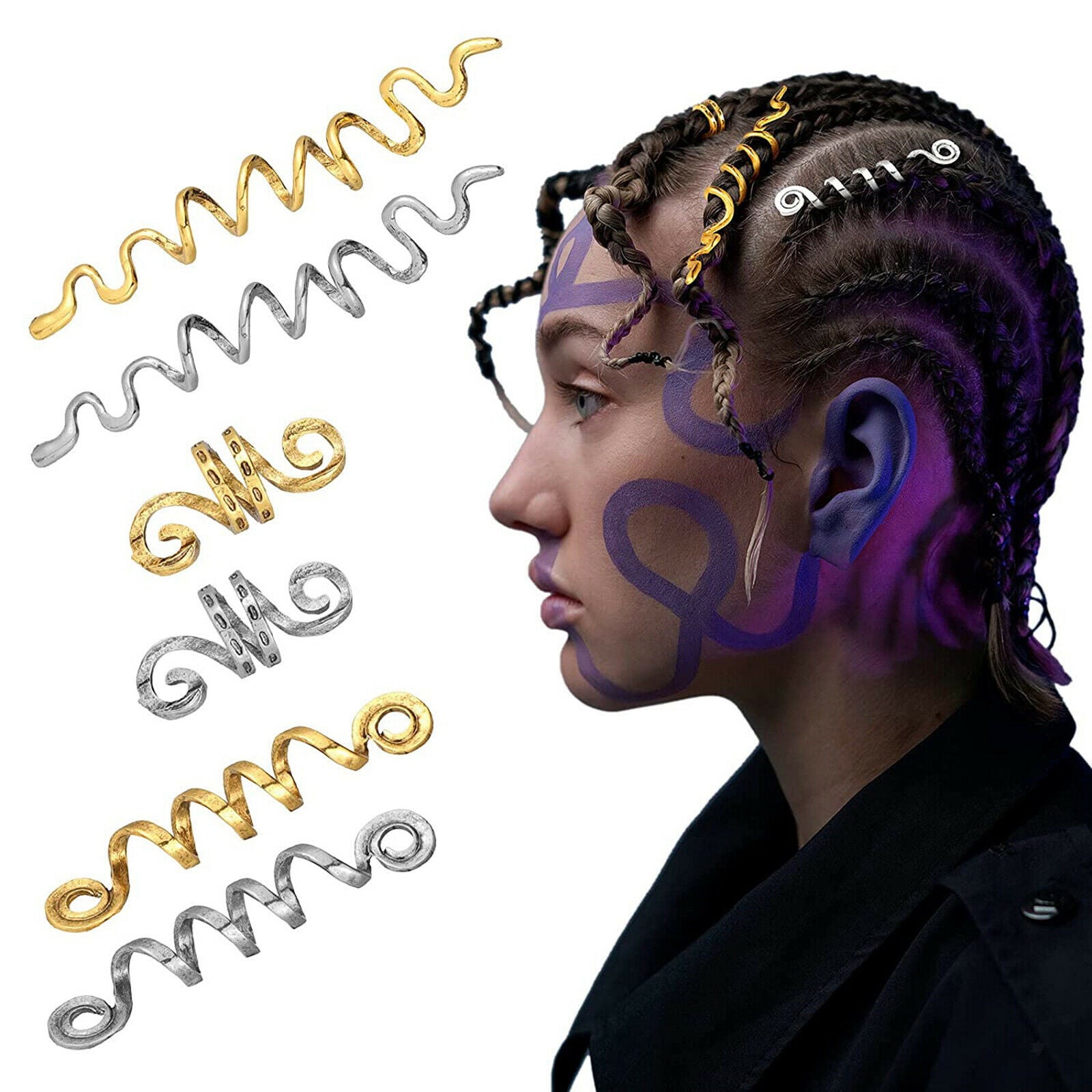 Vikings Spiral hair Beads Metal Beads hair Pendants Large 5pcs Golden