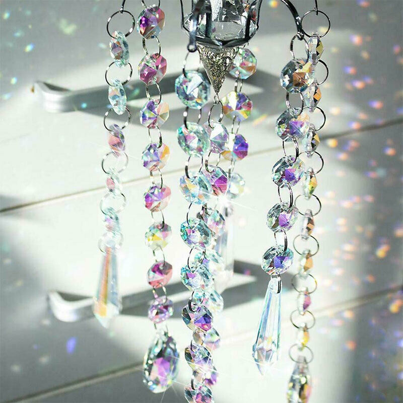 Crystal Prisms Wind Chimes Hanging Chandelier Chimes Home Hanging Decoration_DD