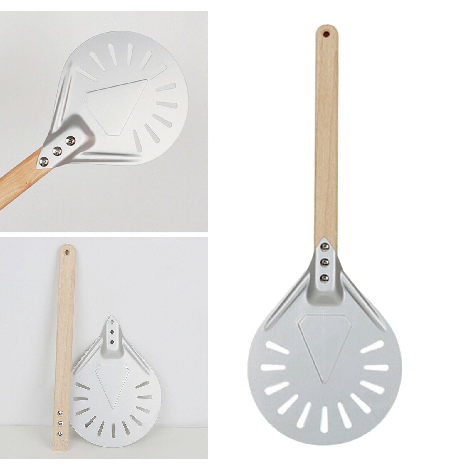 2X Aluminum Pizza Turning Peel with Wood Handle Homemade Oven Accs 7inch 60cm