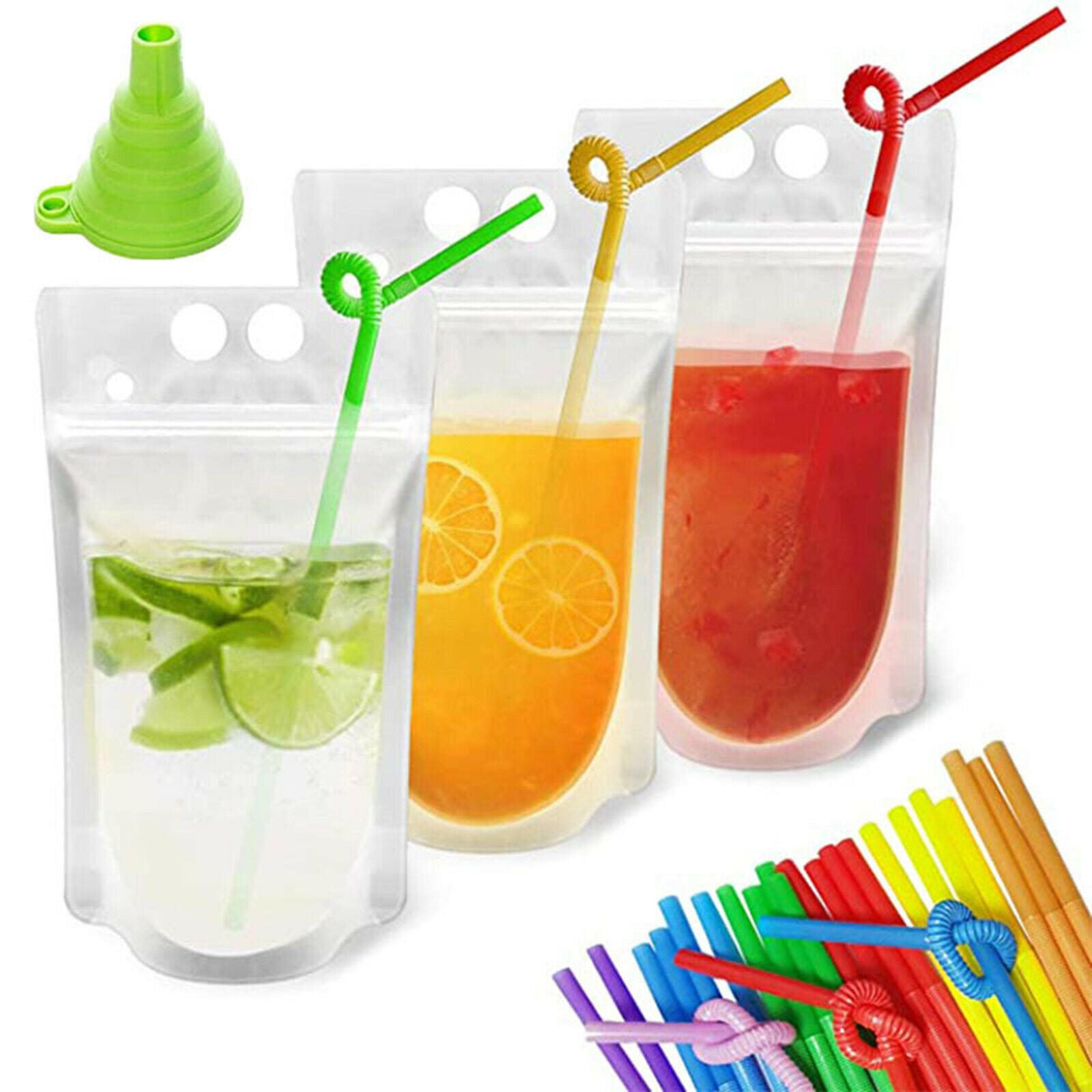 Hand-held Disposable Drink Pouches Zipper Juice Bags 500ml with Straws