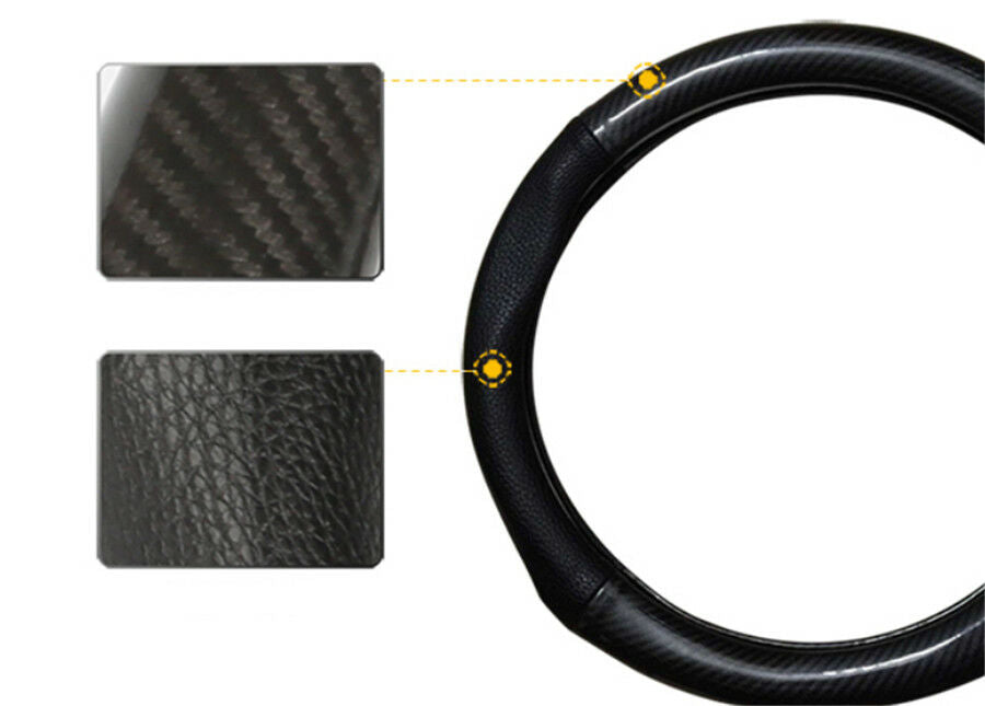 1PCS Carbon Fiber Steering Wheel Cover + Black leather cover For 38cm Diameter