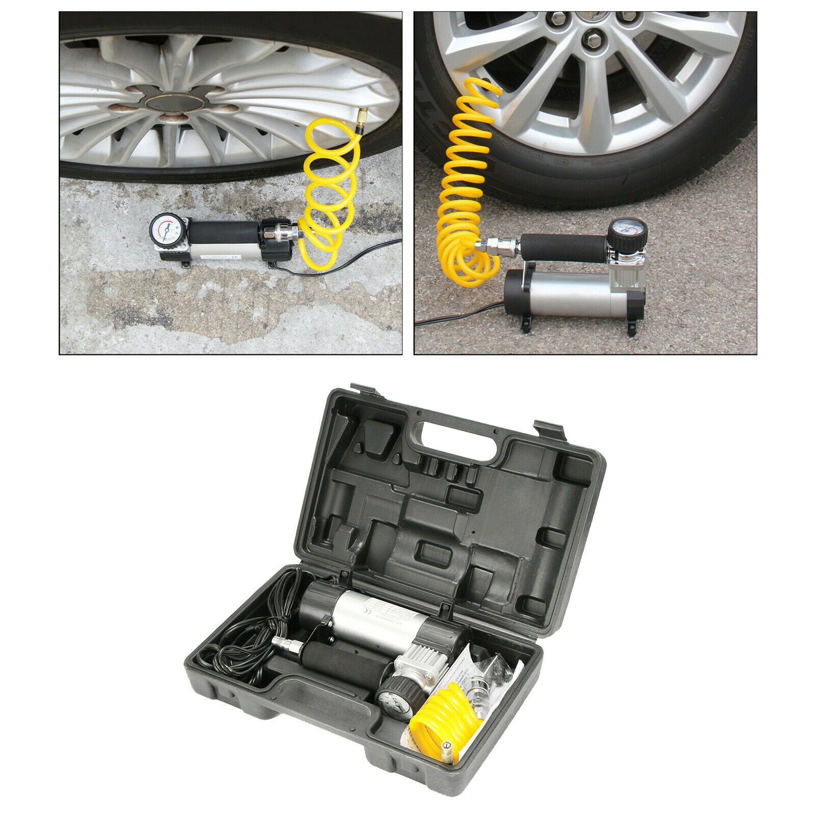 Compact Auto Car Tyre Air Compressor Pump 12V DC Bicycle Inflator Carry Case