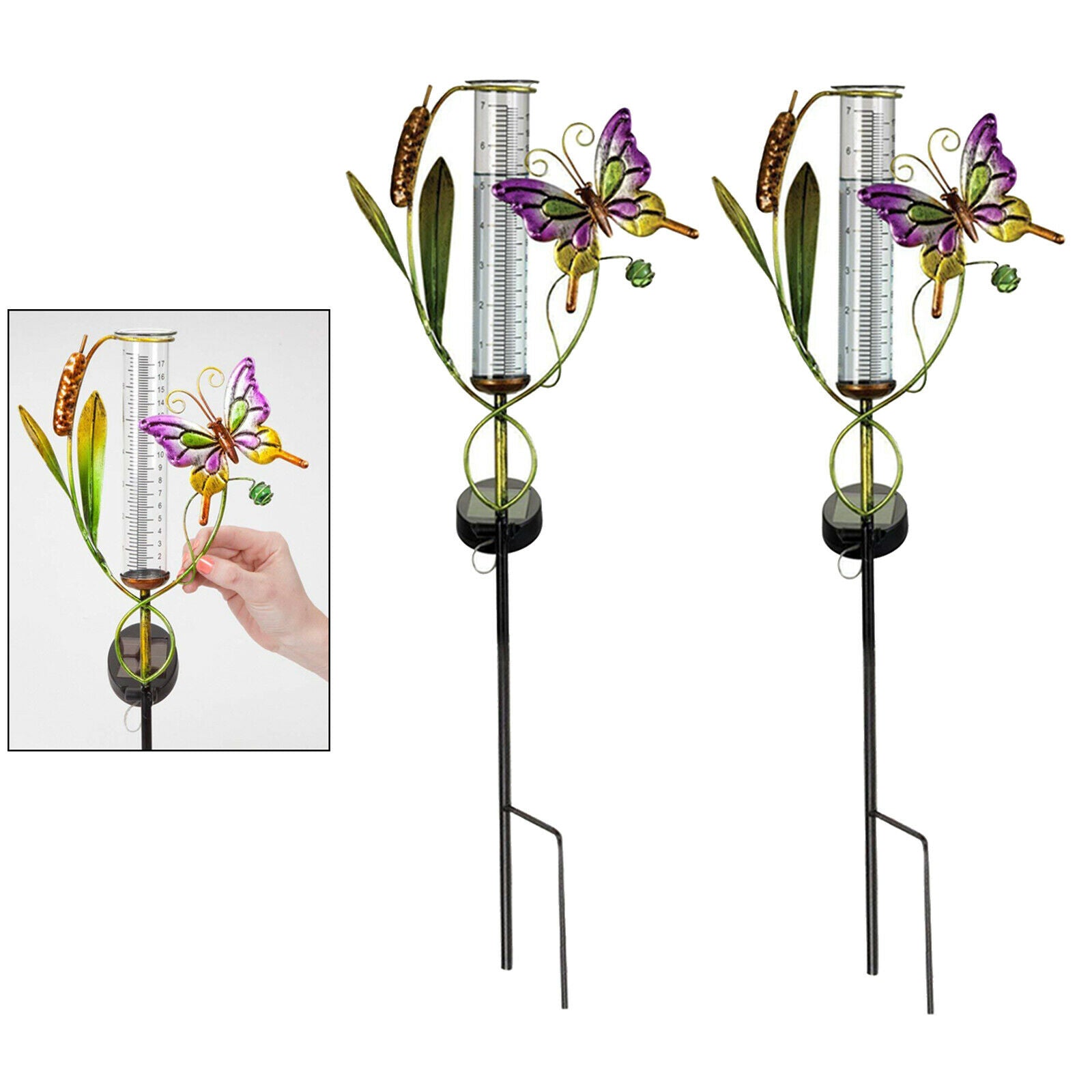 2pcs Butterfly Rain Gauge Garden Solar Stake Lamp Statue LED IP55 Patio Lamp