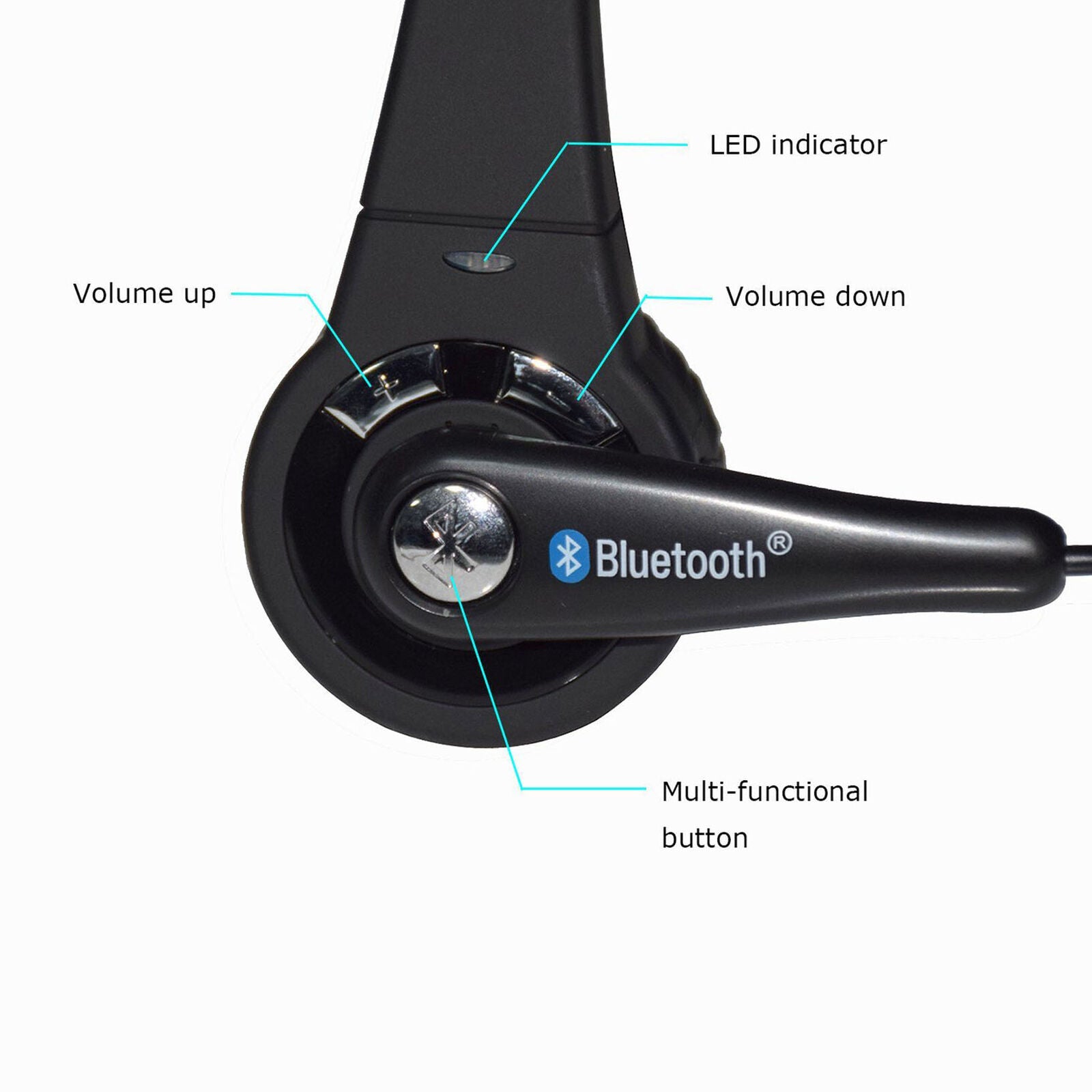 Wireless Bluetooth Trucker Noise Cancelling Headset Over Head Handsfree Boom Mic