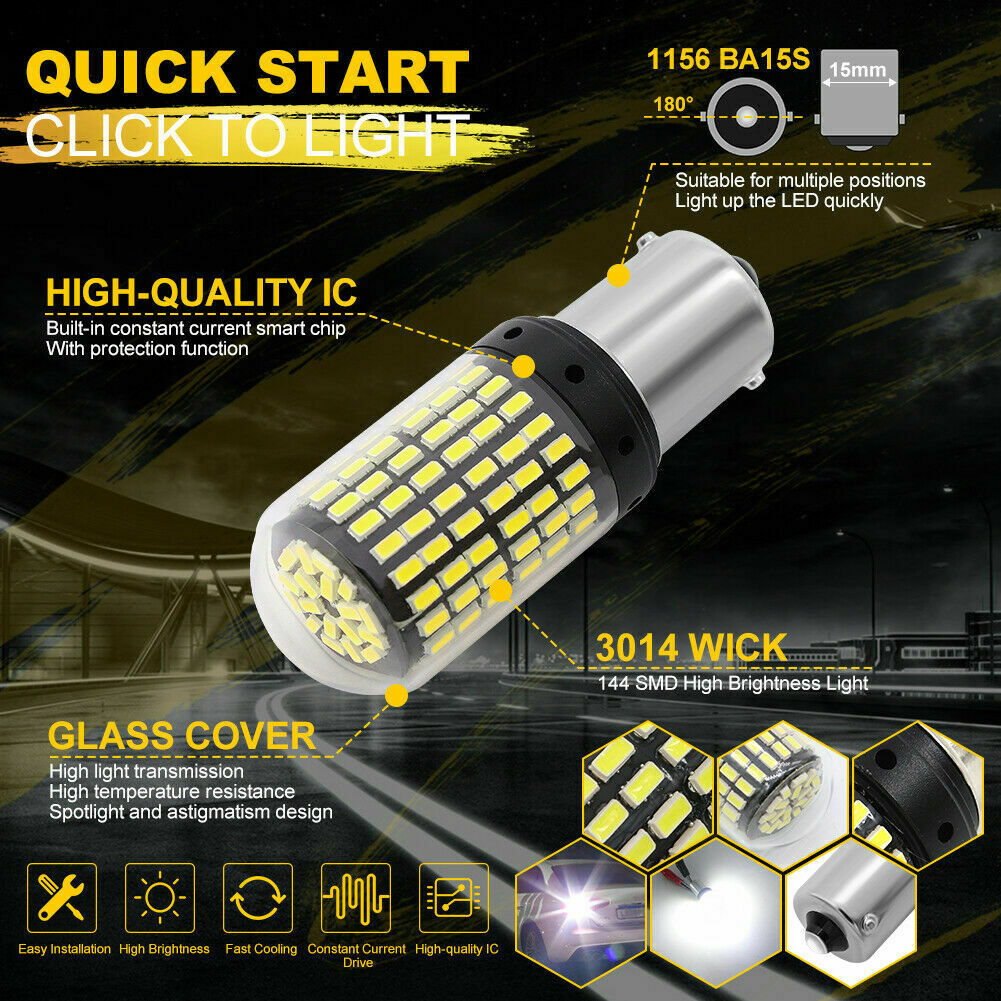 2X 1156 BA15S LED 144SMD Canbus White 20W Car Brake Reverse Lamp Tail Light Bulb