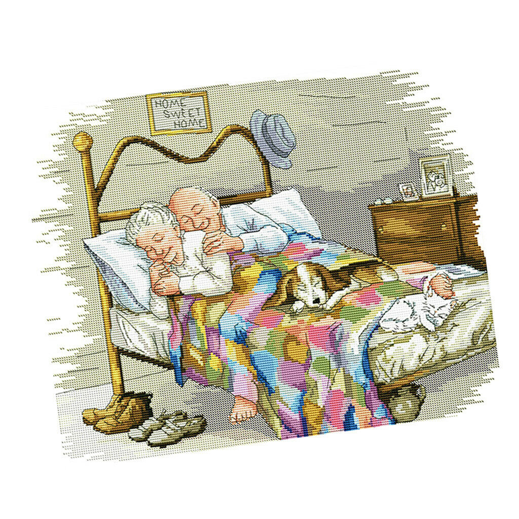 Stamped Cross Stitch Kits Pre-printed Old Married Couple Pattern 14CT 44x36cm