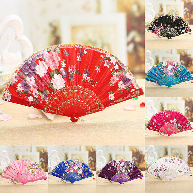 Folding Fan Chinese Flower Lace Silk Hand Held Fan Wedding Dancing Party .l8