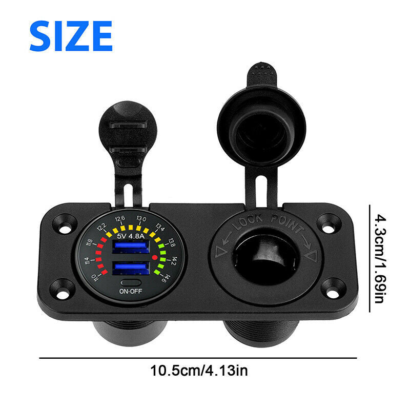 2 in 1 12V 4.8A Dual USB LED Car Fast Charger Socket Power Outlet Voltmeter