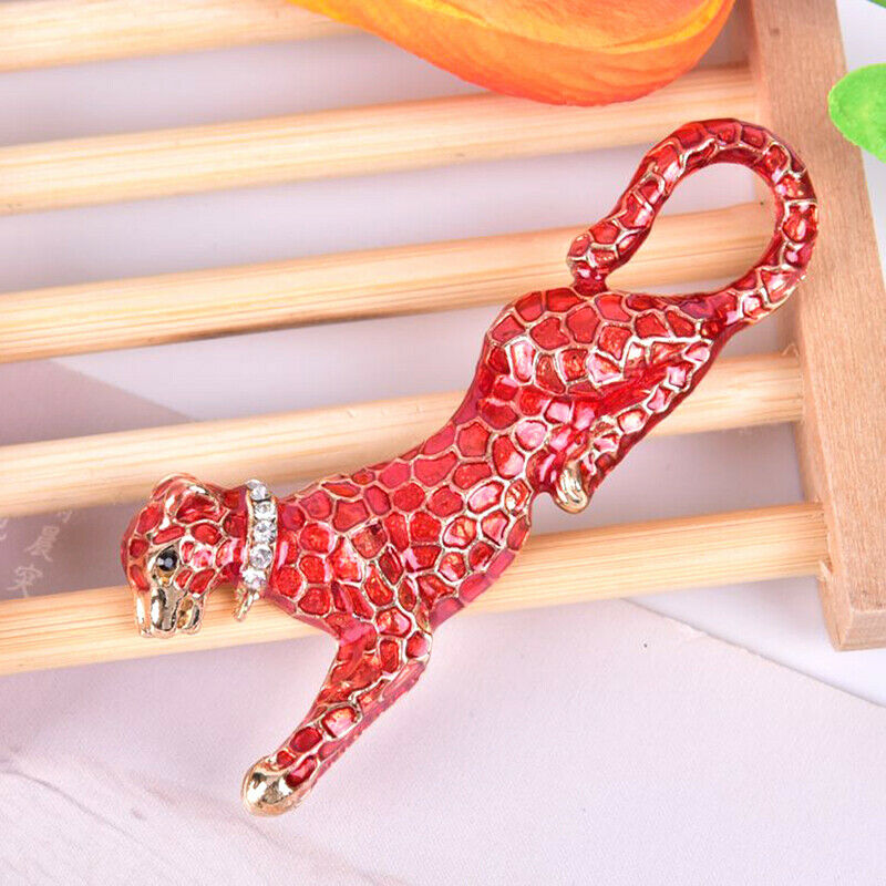 Fashion Crystal Red Leopard Brooch Pin Collar Badge Corsage Jewelry  .l8