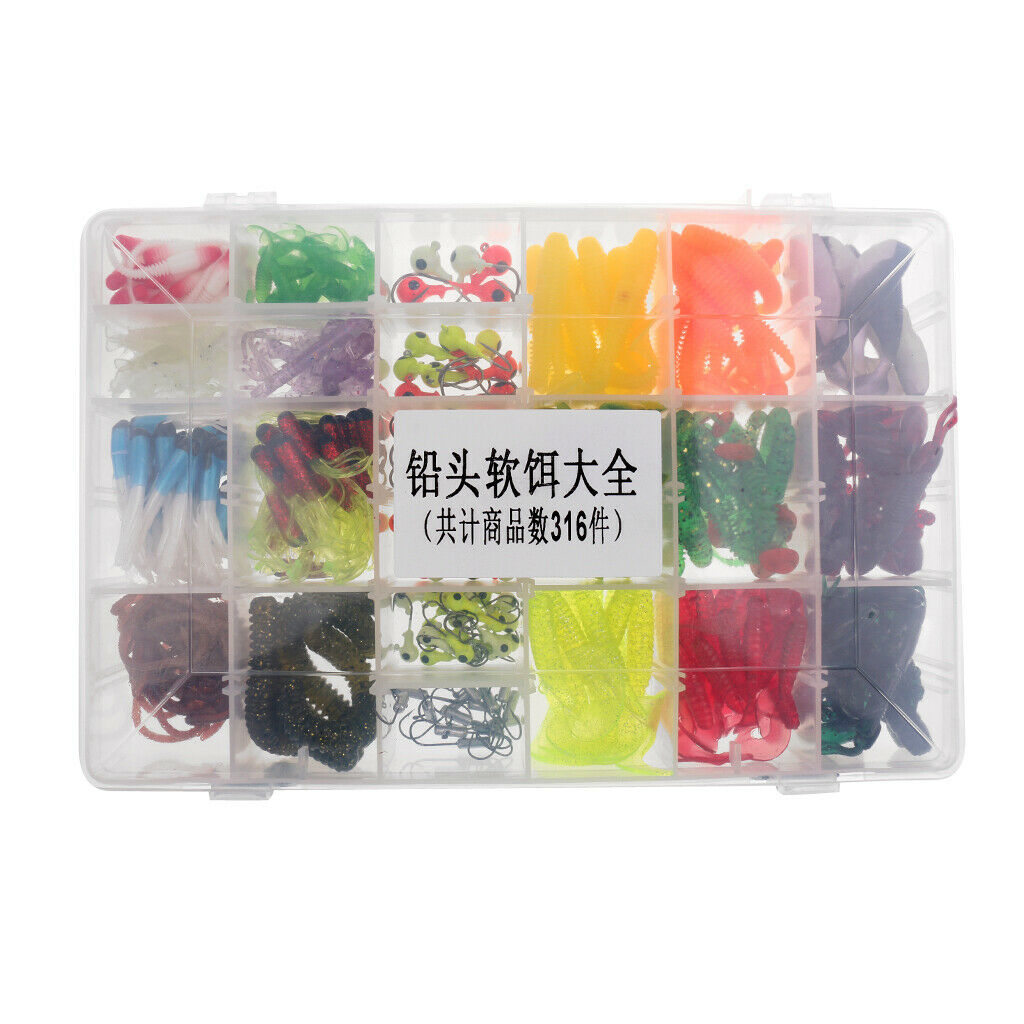 316pcs Soft Fishing Lure Bait & Jigs Head Hooks Set for Saltwater/Freshwater
