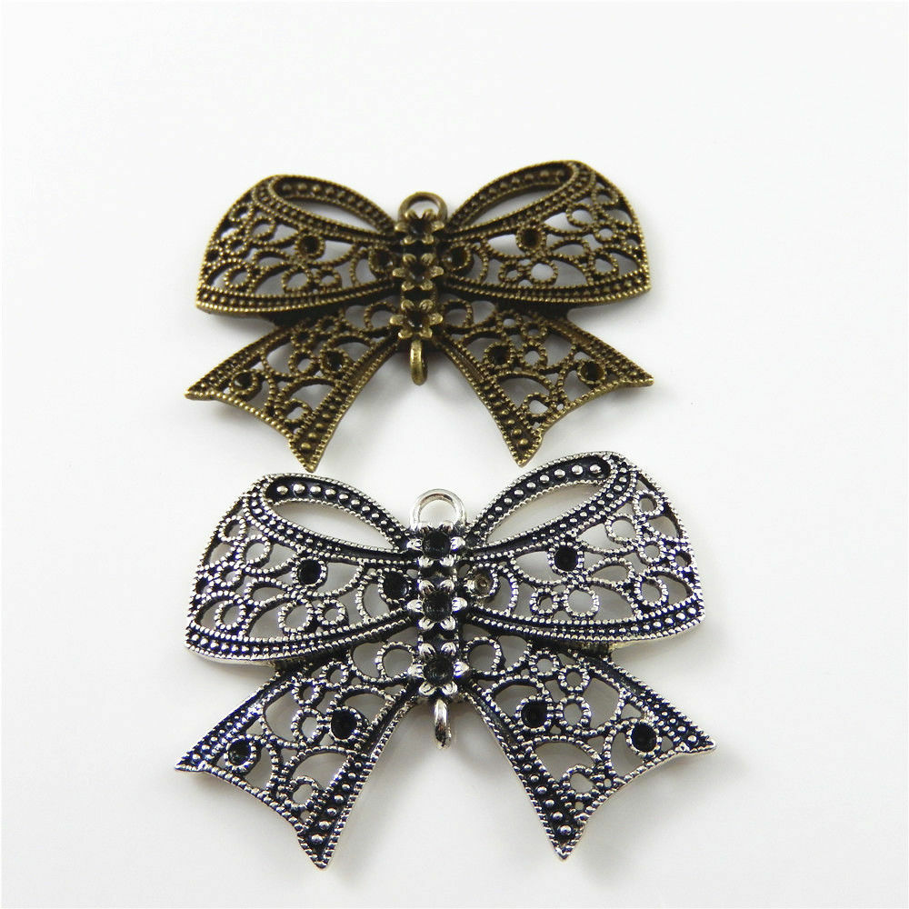 4pcs Mixed Color Alloy Jewelry Making Bowknot Look Jewelry Charms Pendants 52621