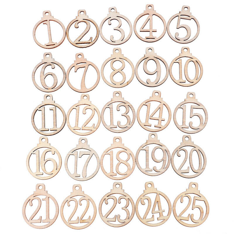 25PCs 1-25 Number Wood Christmas Calendar Tags Gift  Box Wrapping Tags Dec.l8