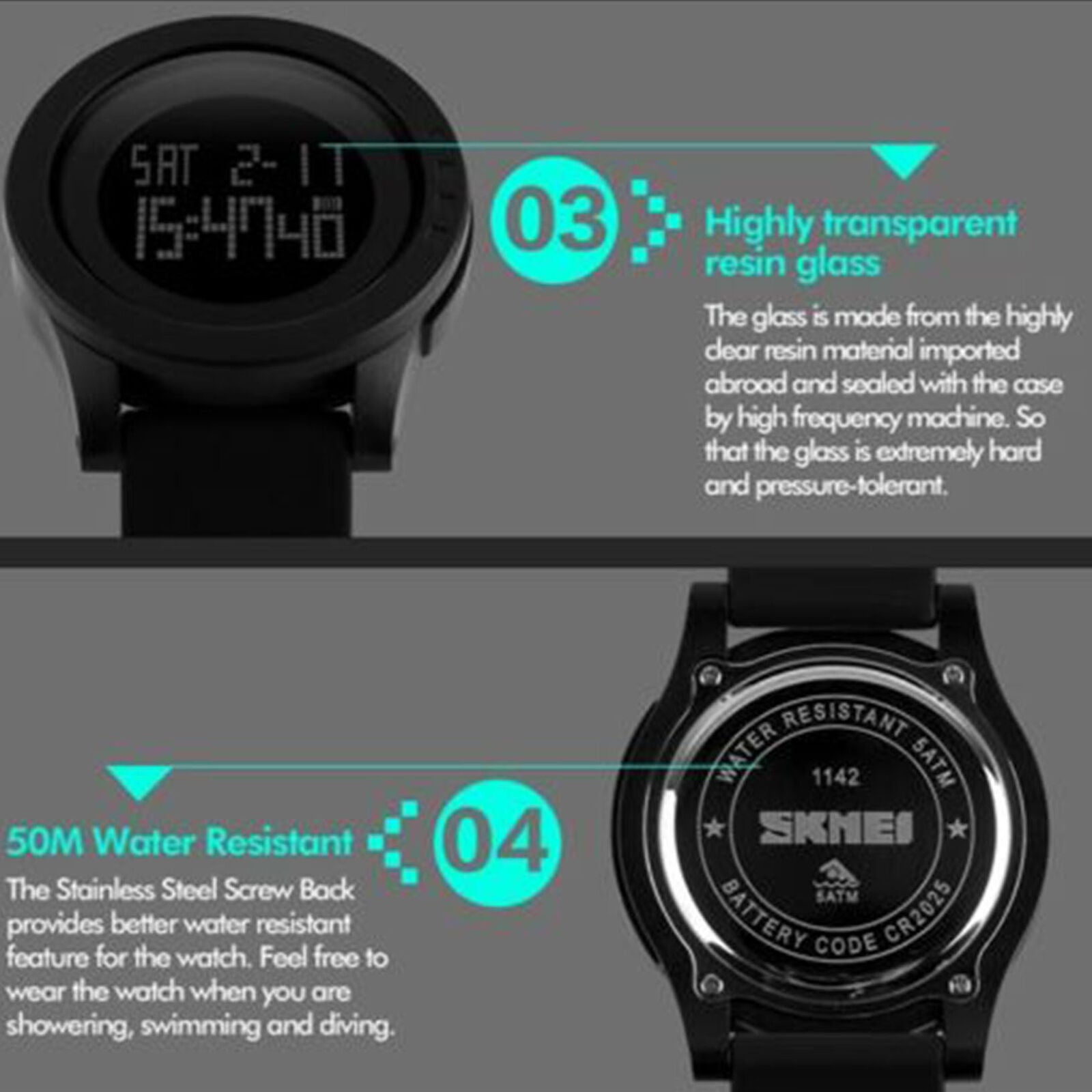 Men's Large LED Digital Date Alarm Big Face Waterproof LCD Military Sport Watch