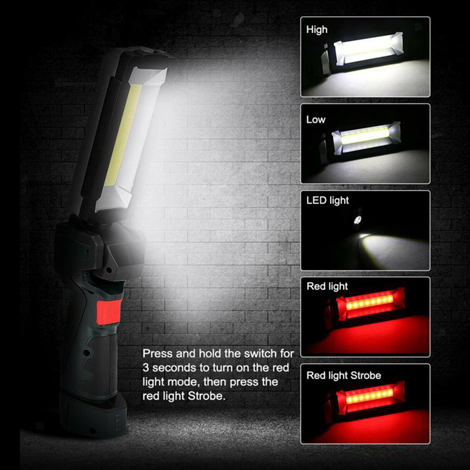 Rechargeable COB LED Work Light Lamp Magnetic Base 360 Degree Ratating