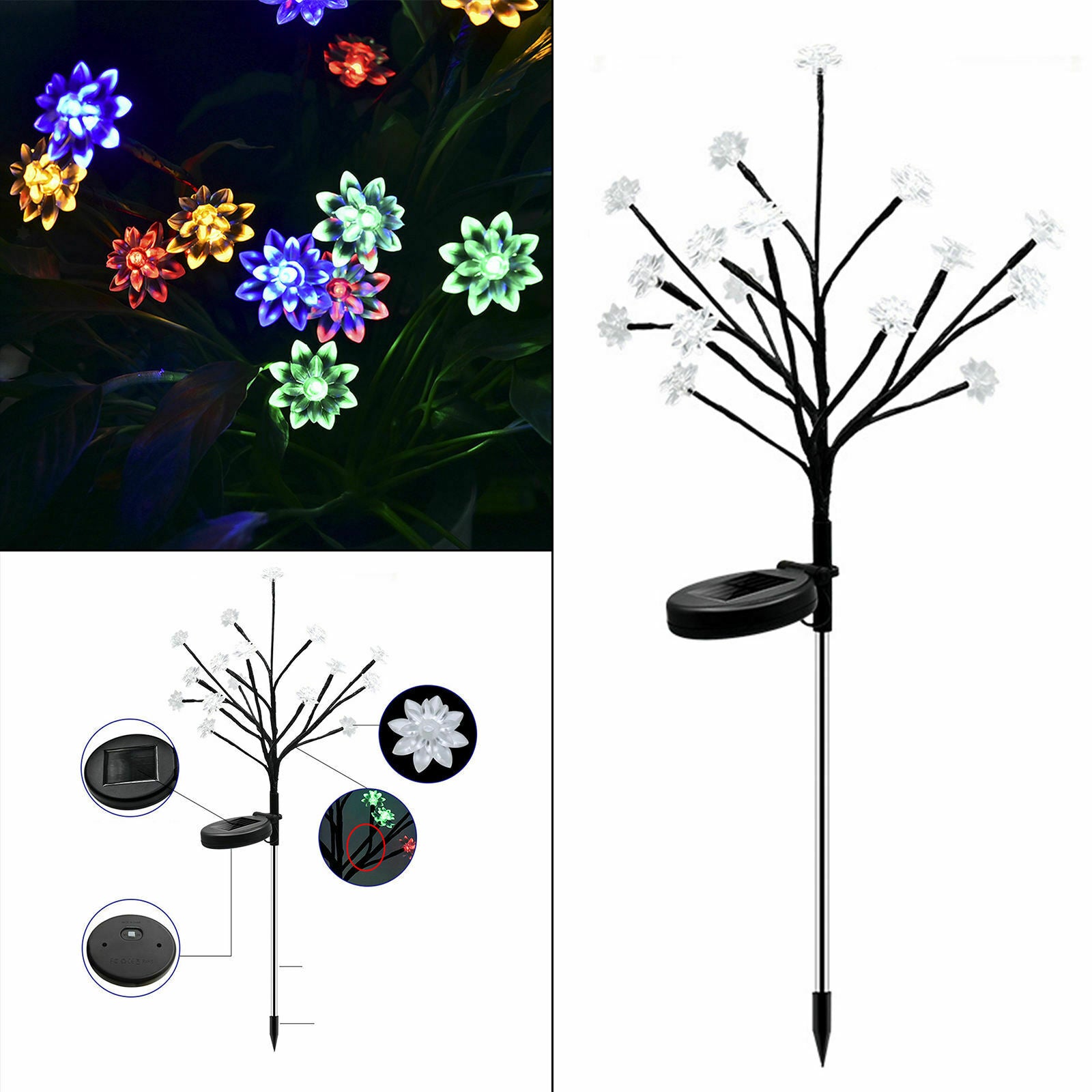 Solar Garden Stake Lights Home LED Pathway Lotus Flower Landscape Yard Deco