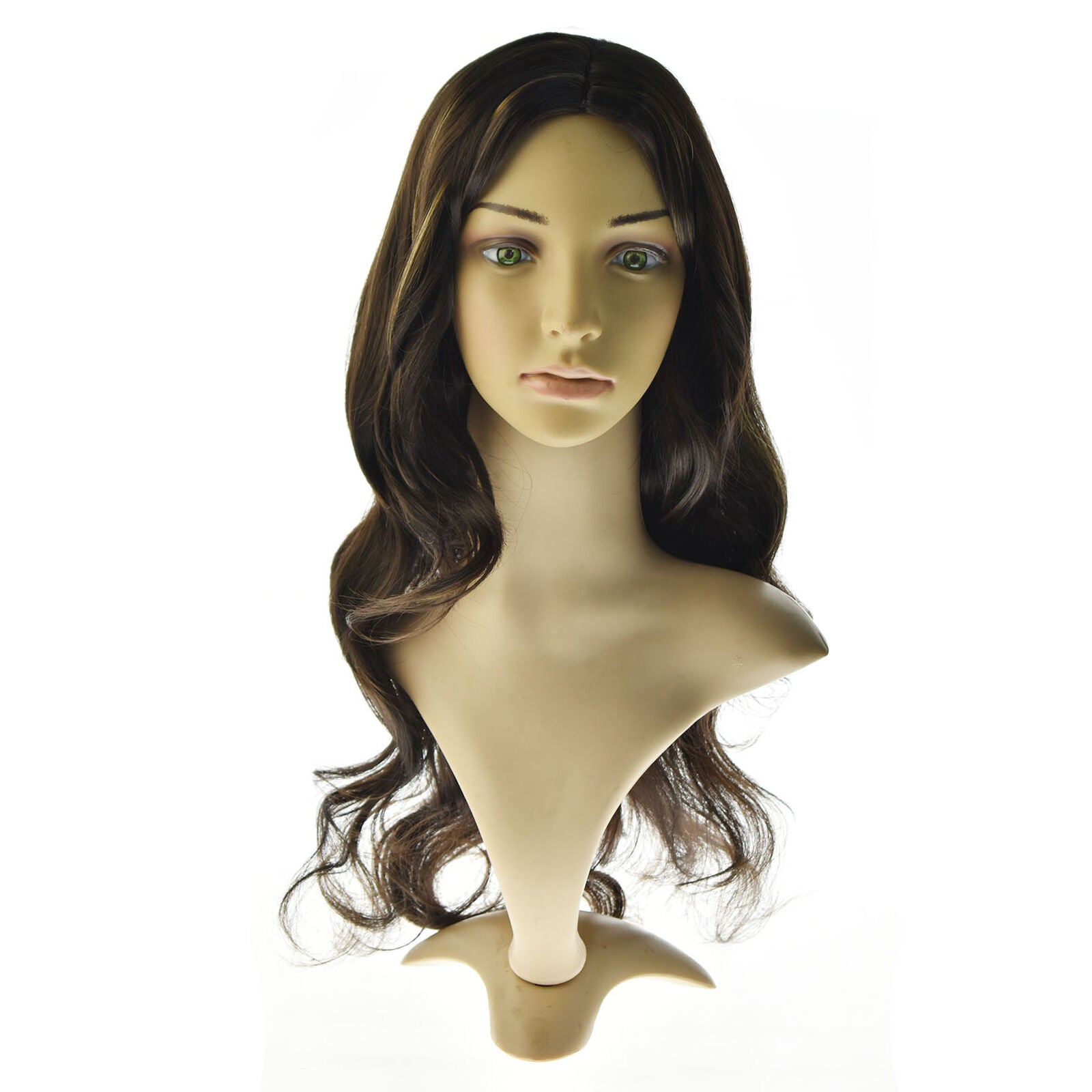 Brown Mix Ash Blonde Wigs with Bangs Long Natural Wave Synthetic Ombre for Women