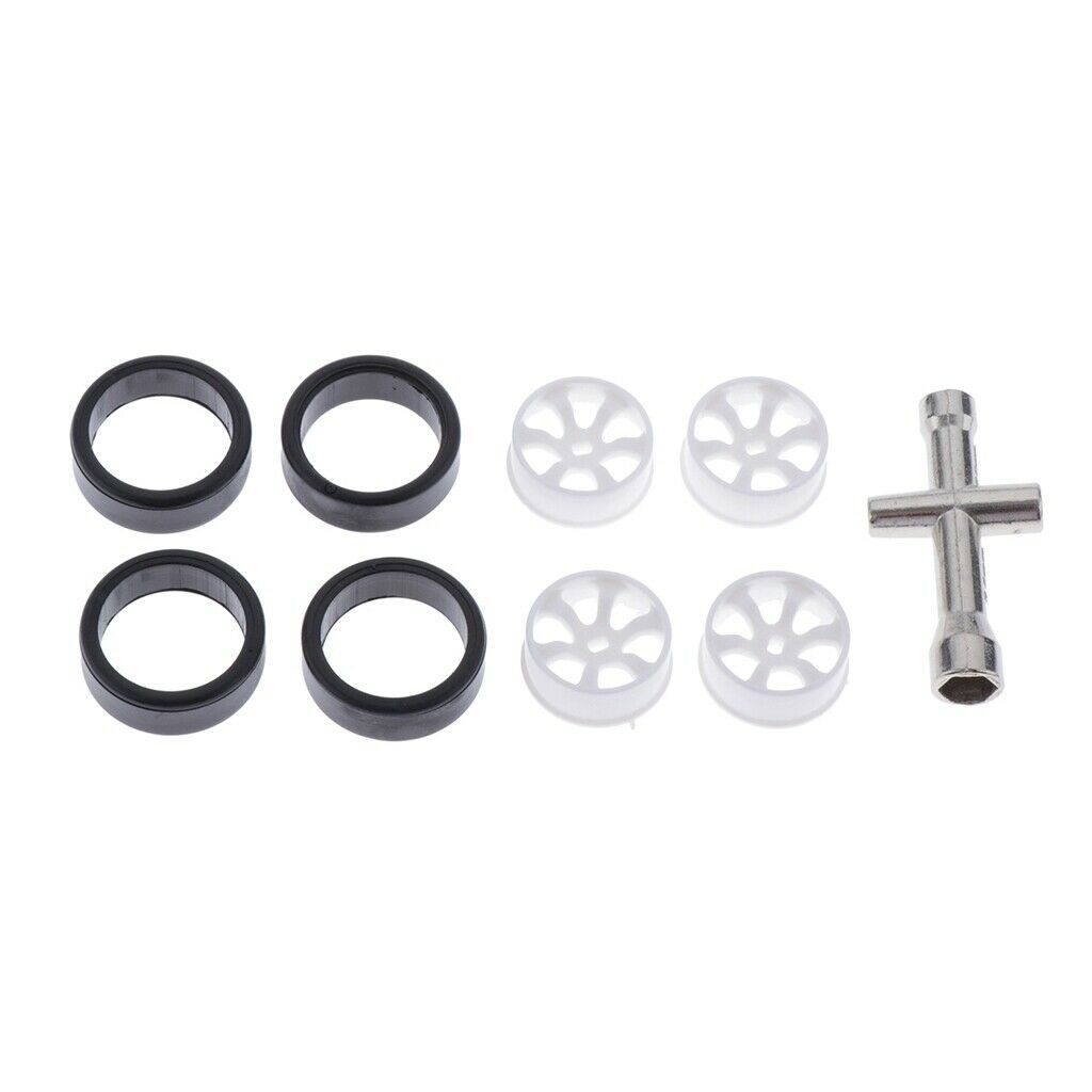 4x 1:28 RC Rubber Tires Plastic Wheel Rim And Cross Wrench Sleeve For K969