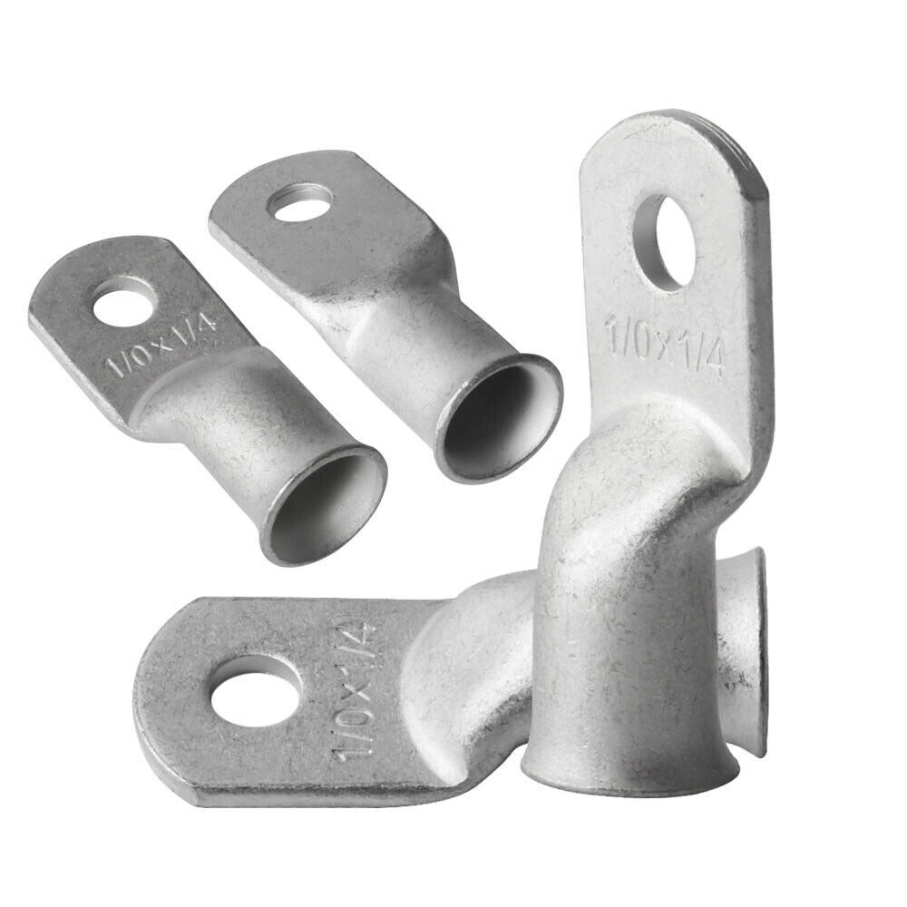 10PCS 1/0AWG-1/4 Tinned Copper Lugs Ring Terminals Un-insulated