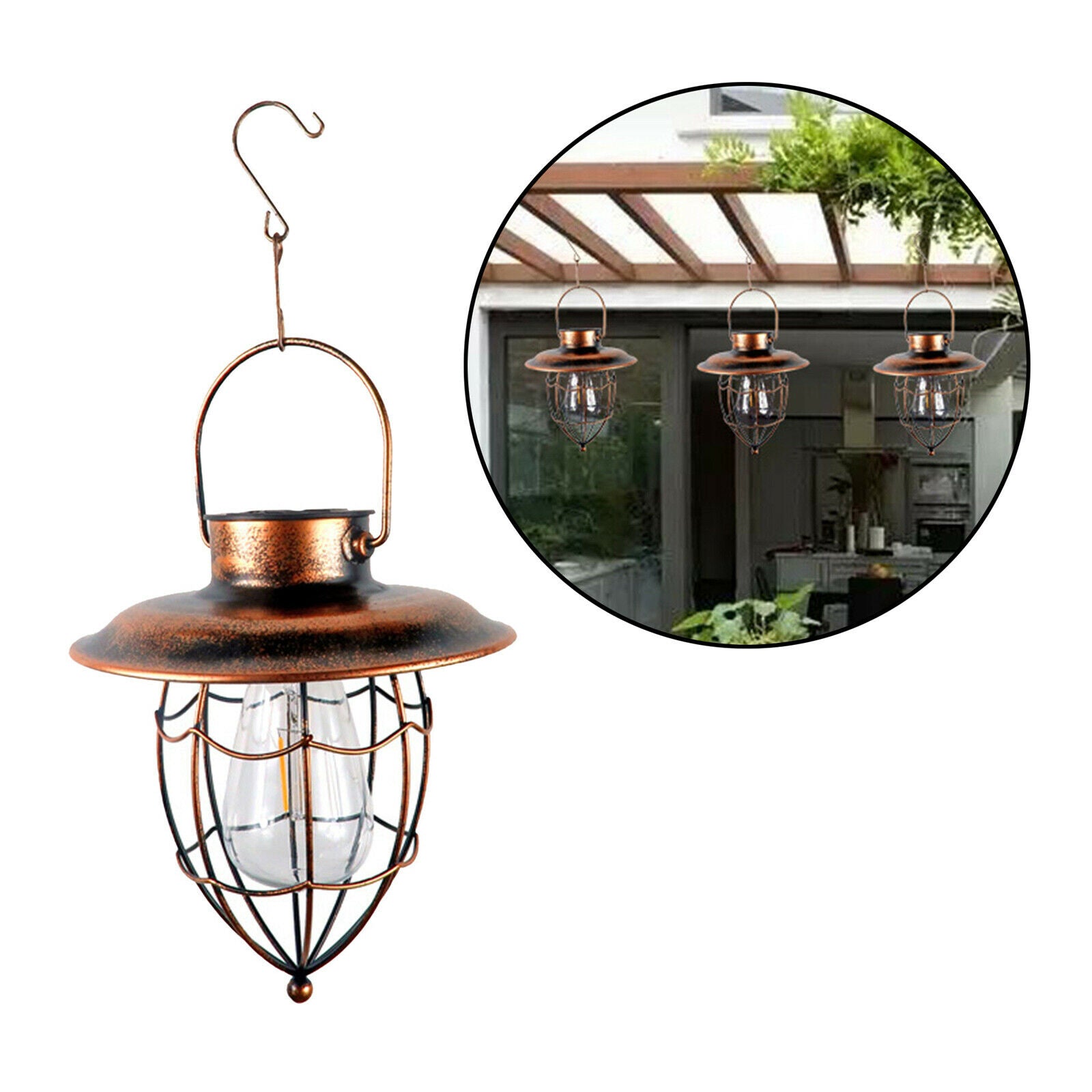 Solar Lantern Outdoor Decorative Hanging Lamp LED Light Iron for Garden Lawn