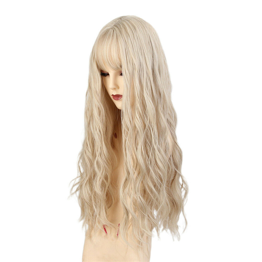 26" Light Yellow Synthetic Long Curly Bangs Hair Wig Ladies Fascinating Wigs