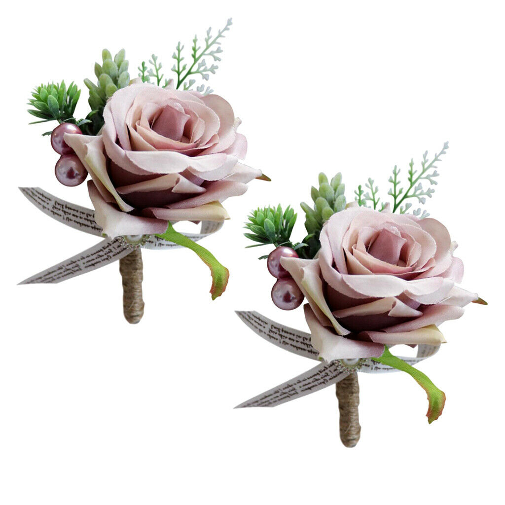2Pcs/Set Boutonniere Groom Flower Boutonniere Corsage for Men Groomsmen Wedding