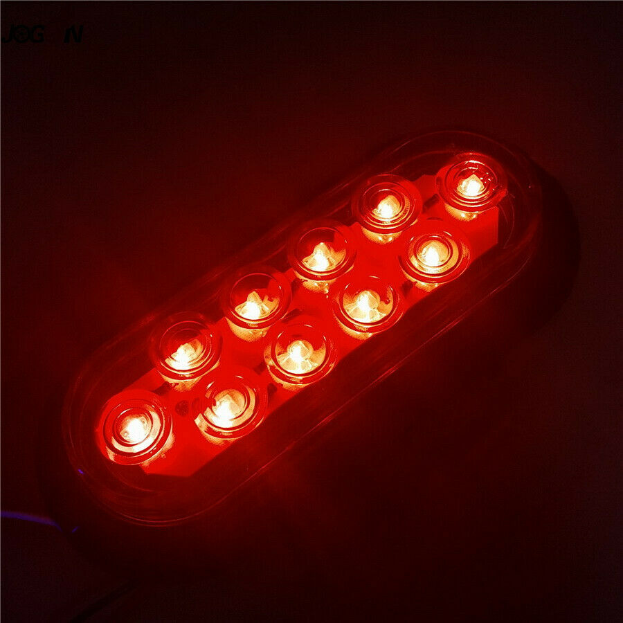 2x 10 LED 6" Red Oval Car Truck Trailer RV Brake Stop Turn Signal Tail Light 12V